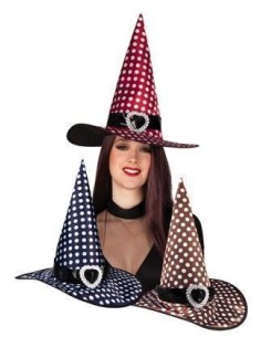 Chapéu de bruxa com pintas 3 sortidos - de alta qualidade, ideal para carnaval, festas temáticas e eventos especiais.